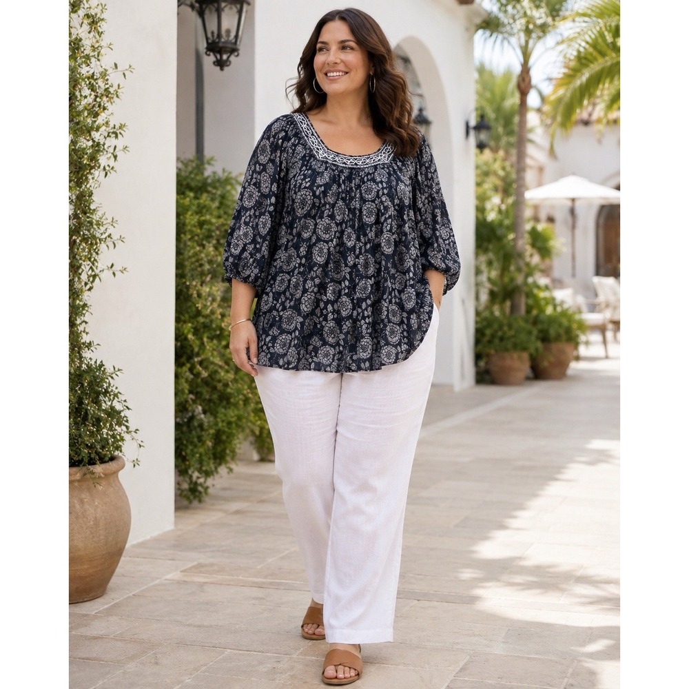 Caffe Marrakesh 3X Floral Boho Peasant Embroidered Blouse Cottagecore